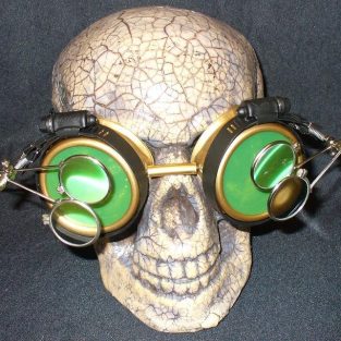Gold Apocalypse Goggles w/ Green Lenses & Two Eye Loupe