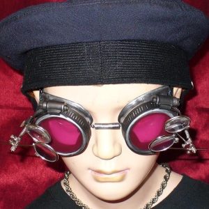 Silver Toned Goggles: Pink Lenses & Two Eye Loupes