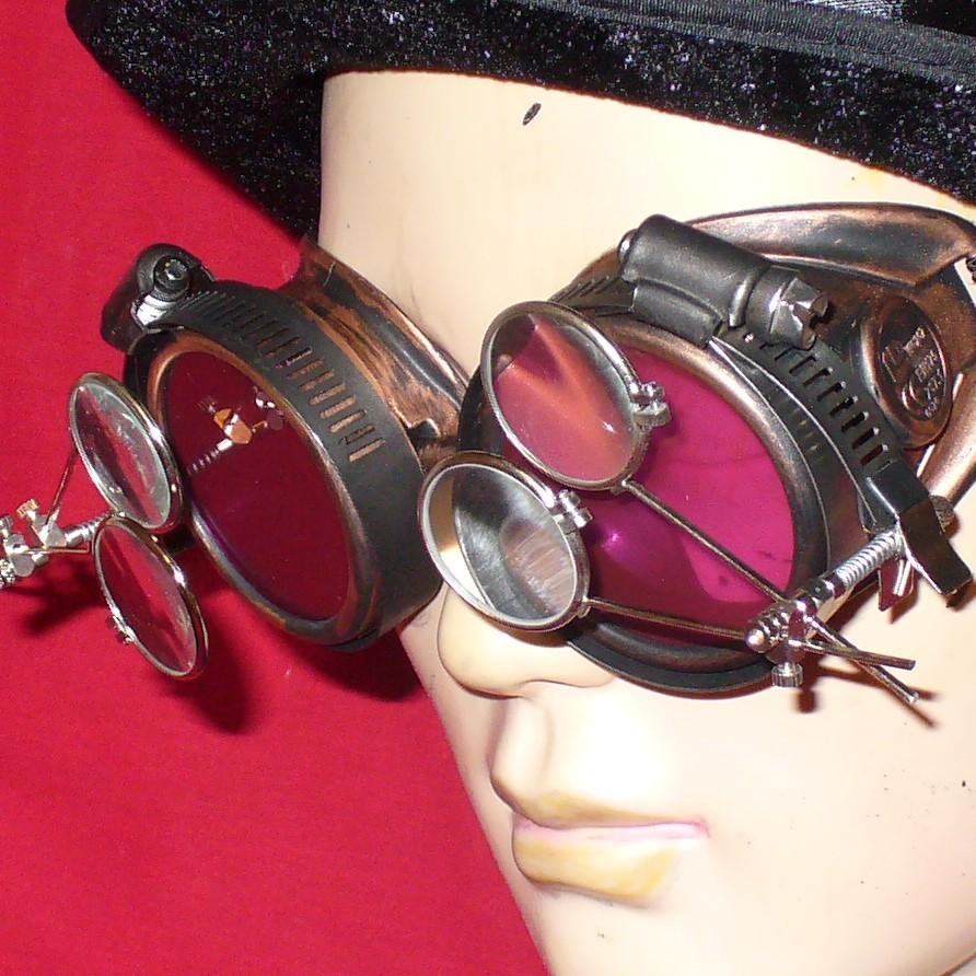 Copper Toned Goggles: Pink Lenses w/ Two Eye Loupes