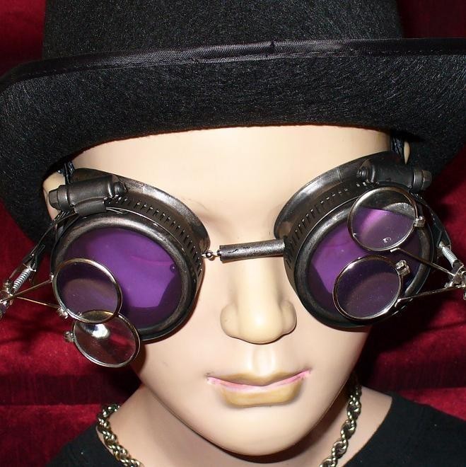 Brown Toned Goggles: Purple Lenses & Two Eye Loupes