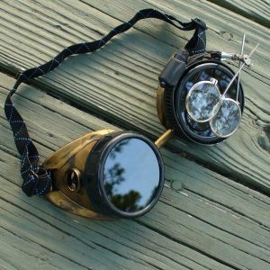 Gold & Black Toned Goggles: Dark Lenses w/ Eye Loupe
