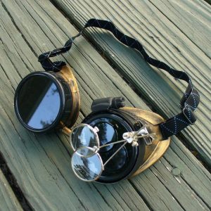 Gold & Black Toned Goggles: Dark Lenses w/ Eye Loupe