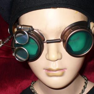 Brown Toned Goggles: Green Lenses w/ Eye Loupes