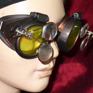 Dark Brown Goggles: Green Lenses w/ Two Eye Loupes