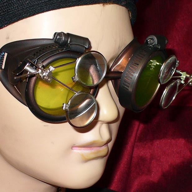 Dark Brown Goggles: Green Lenses w/ Two Eye Loupes