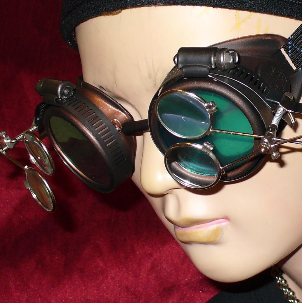 Copper Toned Goggles: Blue Lenses w/ Two Eye Loupes