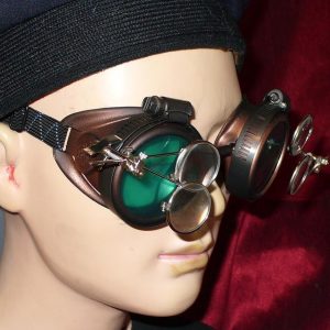 Copper Toned Goggles: Blue Lenses w/ Two Eye Loupes