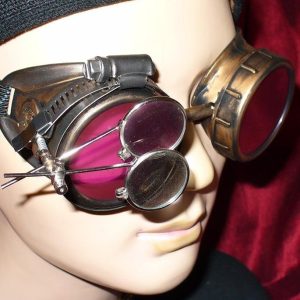 Copper Toned Goggles: Pink Lenses w/ Eye Loupe