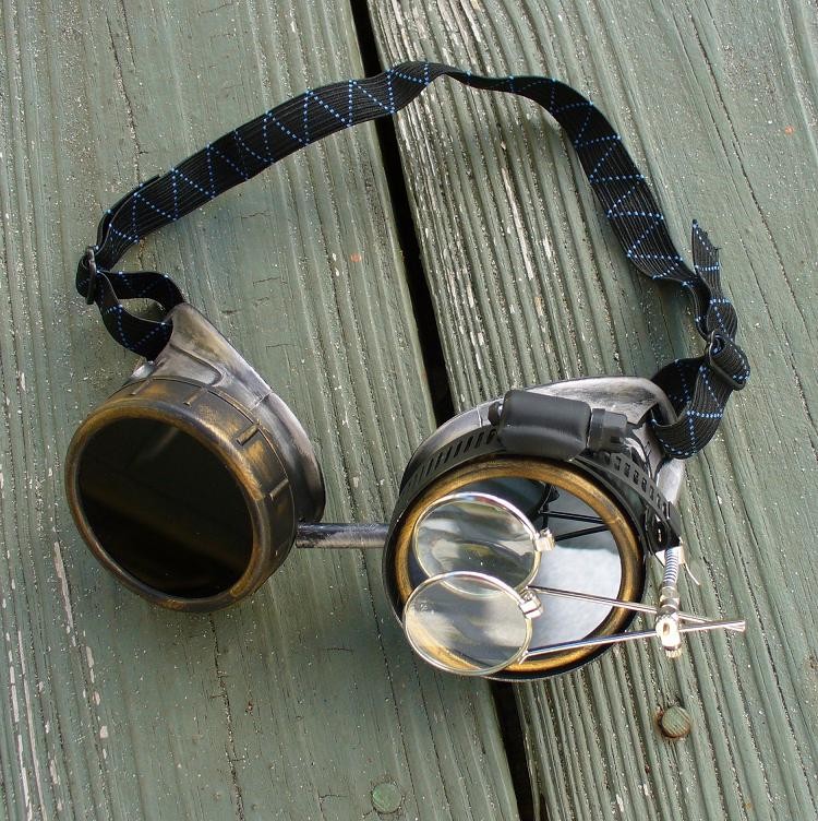 Silver Copper Toned Goggles: Black Lenes w/ Eye loupe