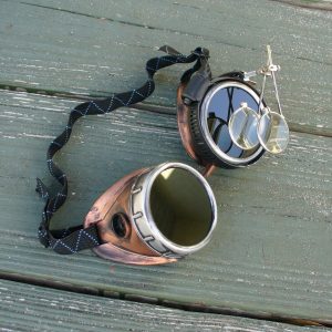 Black & Brass Goggles Dark Lenses w & Eye Loupe