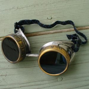Gold & Silver Copper Toned Goggles: Black Lenses