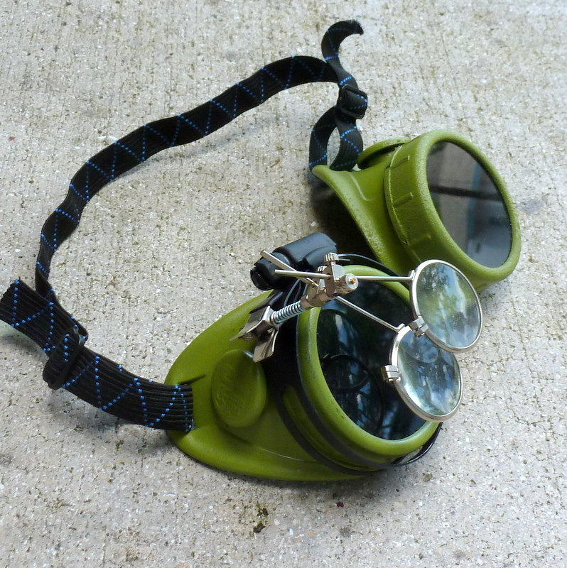 Green Apocalypse Goggles w/ Black Lenses & Eye Loupe