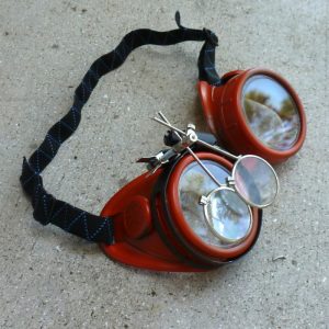 Red Apocalypse Goggles w/ Clear Lenses & Eye LoupeRed Apocalypse Goggles w/ Clear Lenses & Eye Loupe