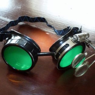 Black Goggles: Green Lenses w/ Side Ornaments & Eye Loupe