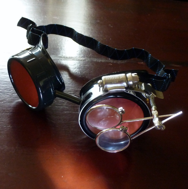 Black Goggles: Clear Lenses w/ Eye Loupe & Swirl Embellishments