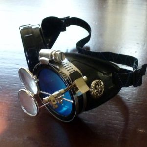 Black Goggles: Blue Lenses w/ Eye Loupe & Swirl Embellishments