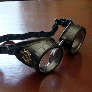 Black Goggles: Clear Lenses w/ Brass Ship's Wheel