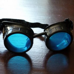 Black Goggles: Blue Lenses w/ Brass Ship's Wheel