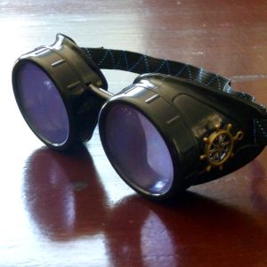 Black Goggles: Purple Lenses w/ Brass Ship's Wheel