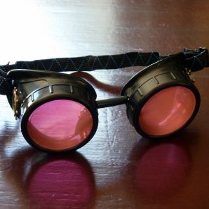 Black Goggles: Pink Lenses w/ Brass Ship's Wheel