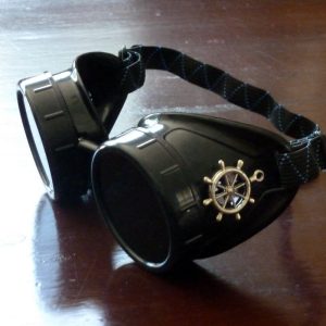 Black Goggles: Dark Lenses w/ Brass Ship’s Wheel