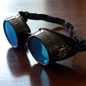 Black Goggles: Blue Lenses w/ Brass Ship's Wheel