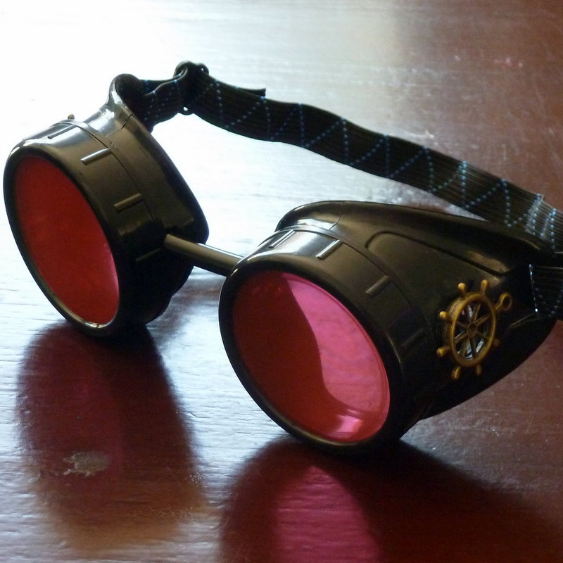Black Goggles: Pink Lenses w/ Brass Ship's Wheel