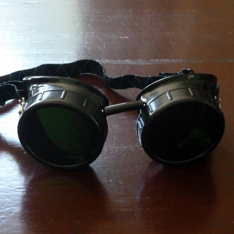 Black Goggles: Dark Lenses w/ Brass Ship’s Wheel