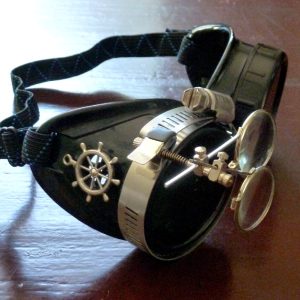 Black Goggles: Black Lenses w/ Brass Ship's Wheel & Eye Loupe