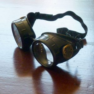 Black Goggles: Clear Lenses w/ Brass Watch Movement Ornament