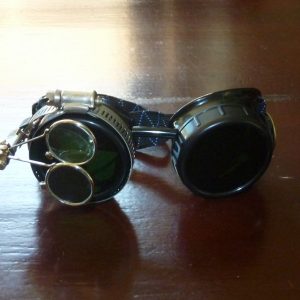 Black Goggles: Dark Lenses w/ Eye Loupe & Brass Watch Movement