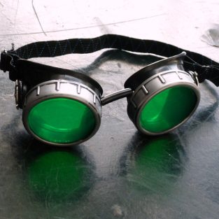 Black & Sliver Goggles: Green Lenses w/ Nickel Compass Rose