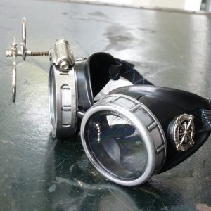 Silver & Black Goggles: Clear Lenses w/ Nickel Compass Rose & Eye Loupe