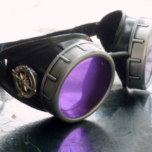 Black & Silver Goggles: Purple Lenses w/ Nickel Compass Rose