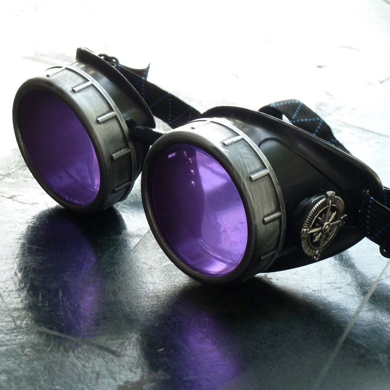 Black & Silver Goggles: Purple Lenses w/ Nickel Compass Rose