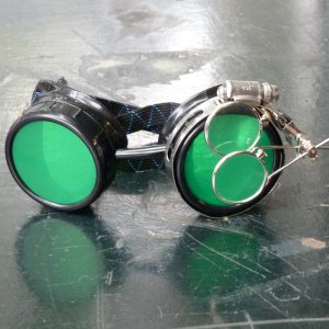 Black Goggles: Green Lenses w/ Brass Anchors & Eye Loupe