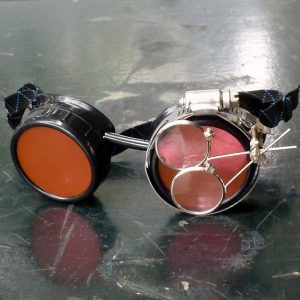 Black Goggles: Orange Lenses w/ Brass Anchors & Eye Loupe