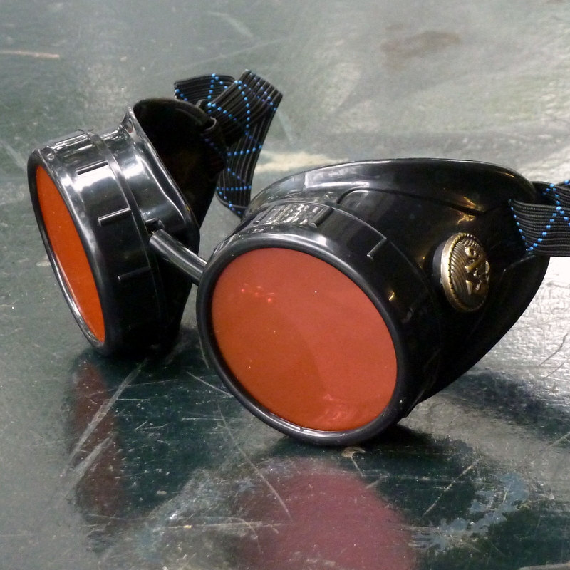 Black Goggles: Red Lenses w/ Brass Anchors