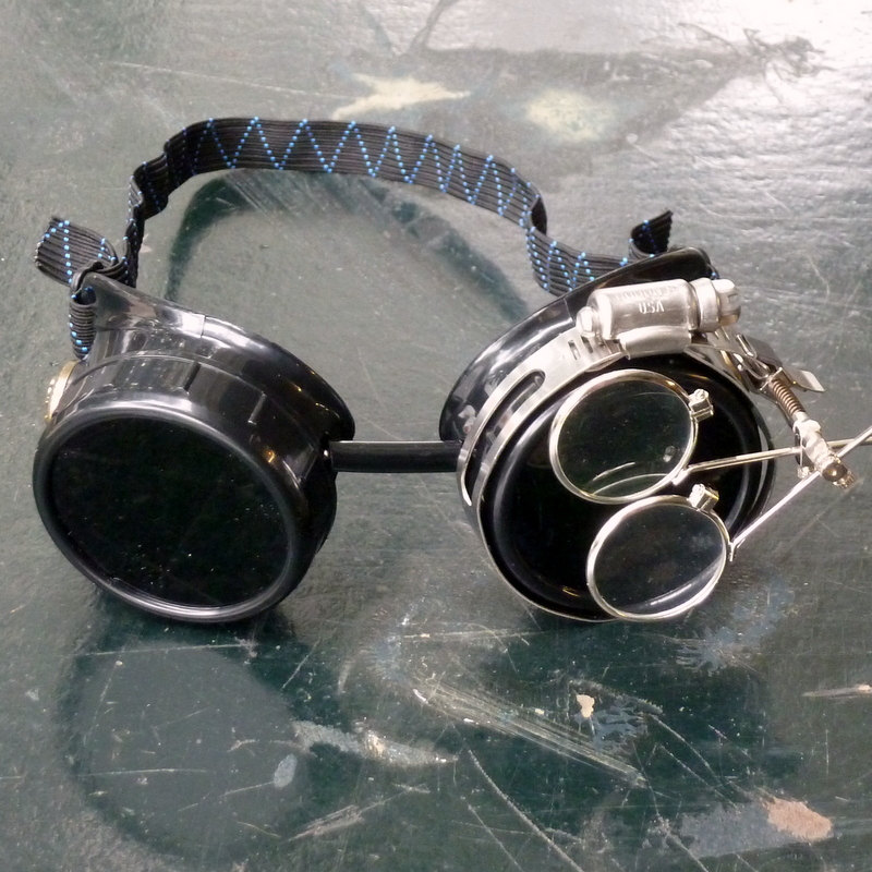 Black Goggles: Dark Lenses w/ Brass Anchors & Eye Loupe