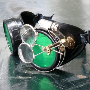 Black Goggles: Green Lenses w/ Brass Anchors & Eye Loupe