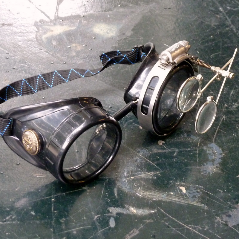 Black Goggles: Clear Lenses w/ Brass Anchors & Eye Loupe