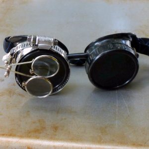 Black Goggles: Black Lenses w/ Black Turquoise Side Pieces & Eye loupe