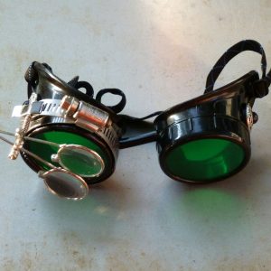 Black Goggles: Green Lenses w/ Eye Loupe & Black Turquoise Side Pieces