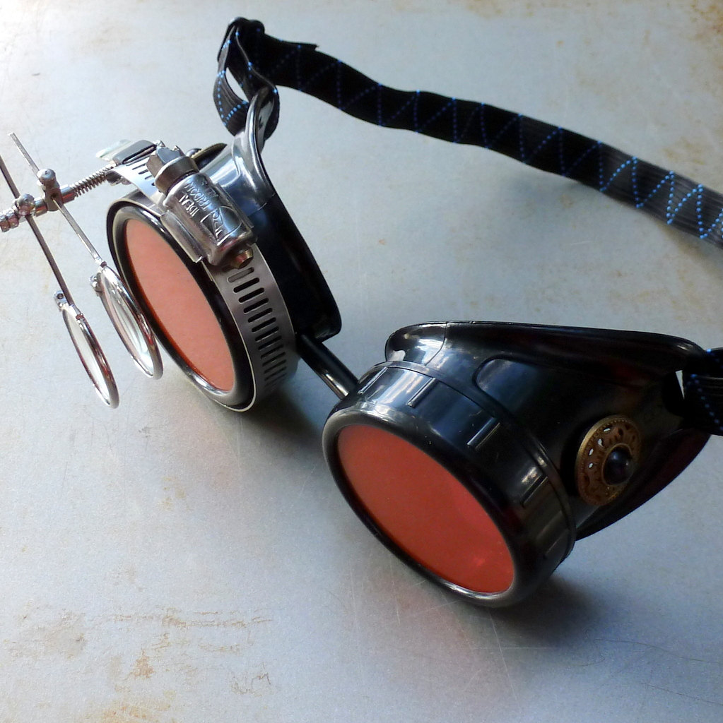 Black Goggles: Orange Lenses w/ Eye Loupe & Black Turquoise Side Pieces