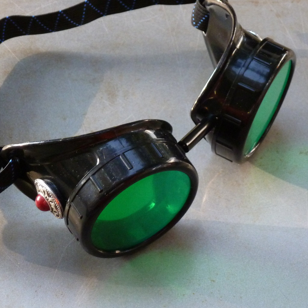 Black Goggles: Green Lenses & Red Marbled Side Pieces