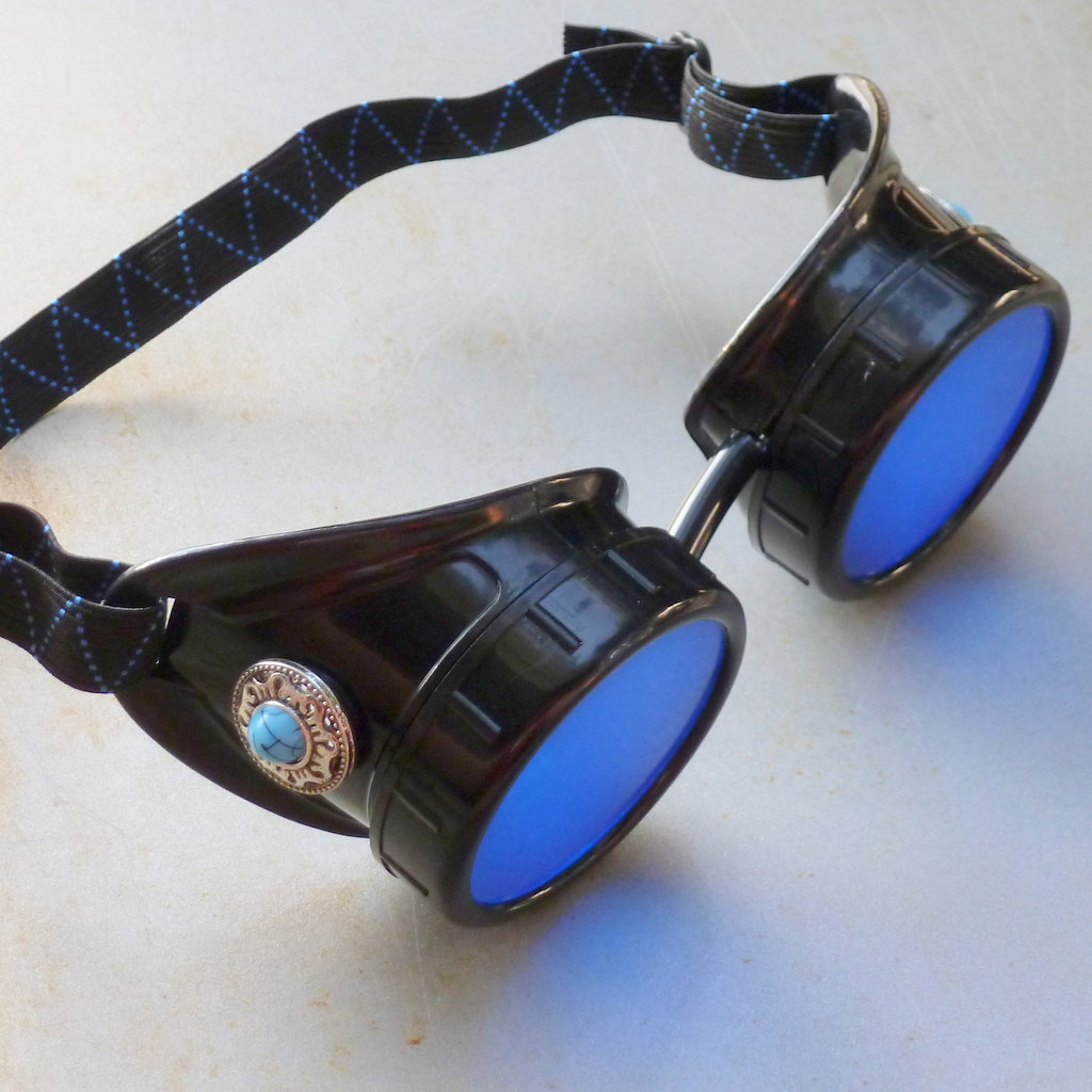 Black Goggles: Blue Lenses w/ Blue Turquoise Side Pieces
