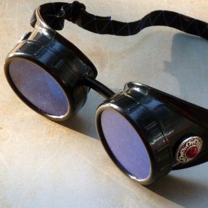Black Goggles: Blue Lenses & Red Marbled Side Pieces