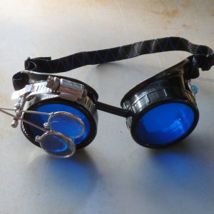 Black Goggles: Blue Lenses w/ Eye Loupe & Turquoise Side Pieces