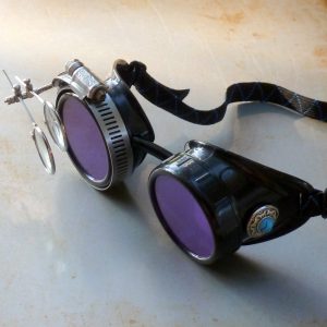 Black Goggles: Purple Lenses w/ Eye Loupe & Blue Turquoise Side Pieces