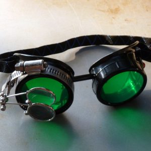 Black Goggles: Green Lenses w/ Eye Loupe & Red Turquoise Side Pieces